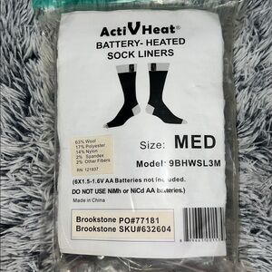 ActiVHeat Battery Heated Sock Liners Takes 6XAA Batteries Size Medium